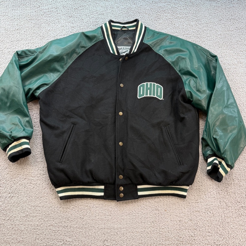 Steve & Barry's Ohio University Varsity Jacket Black Green Men Large Y2K